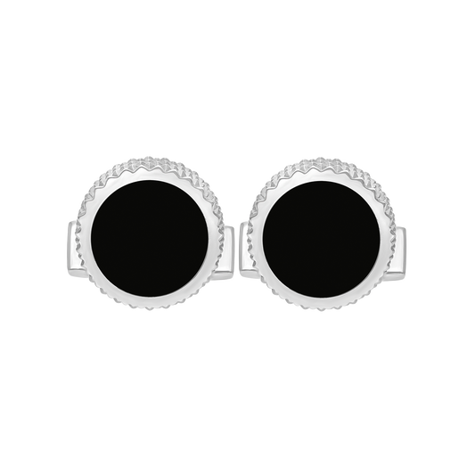 005845 - STDUPONT - Japan - Round black lacquer and diamond head cufflinks - 1